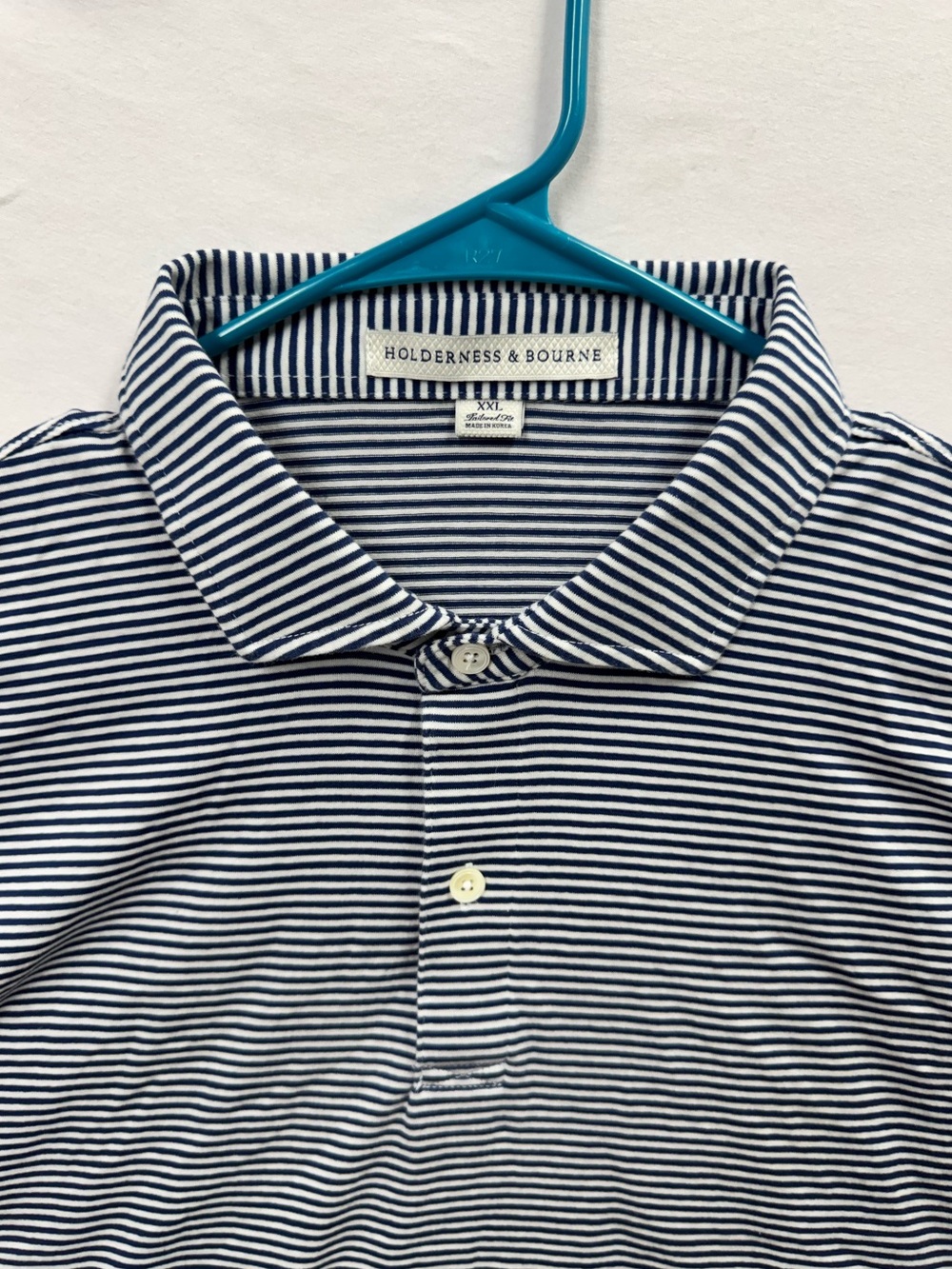Holderness & Bourne Polo Shirt Mens XXL Blue White Striped Golf Tailored Fit